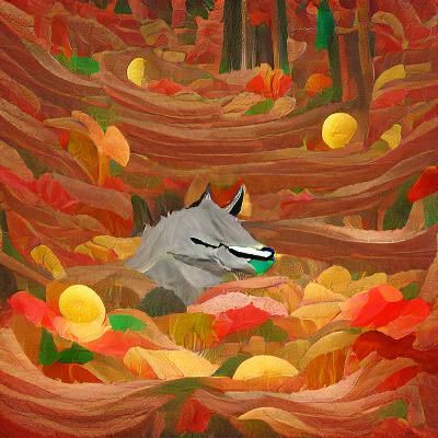 Wolf in Autumn Forest Scene
