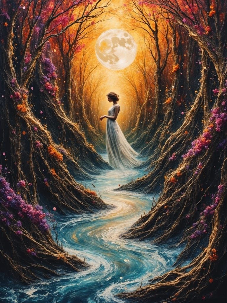 Faerie Horror Landscape in Dark Oil Painting Style