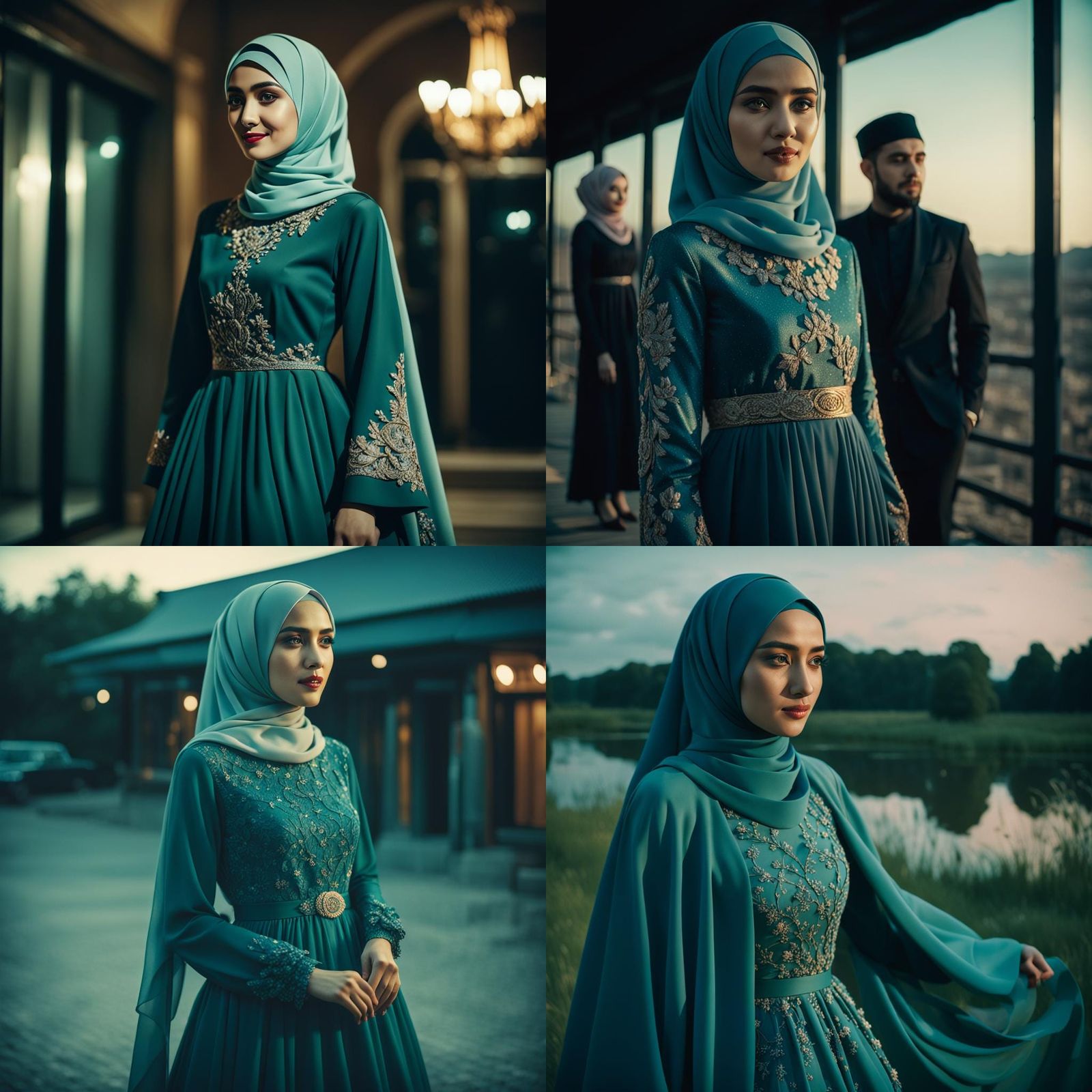 Elegant Hijab Evening Dress, Cinematic Style