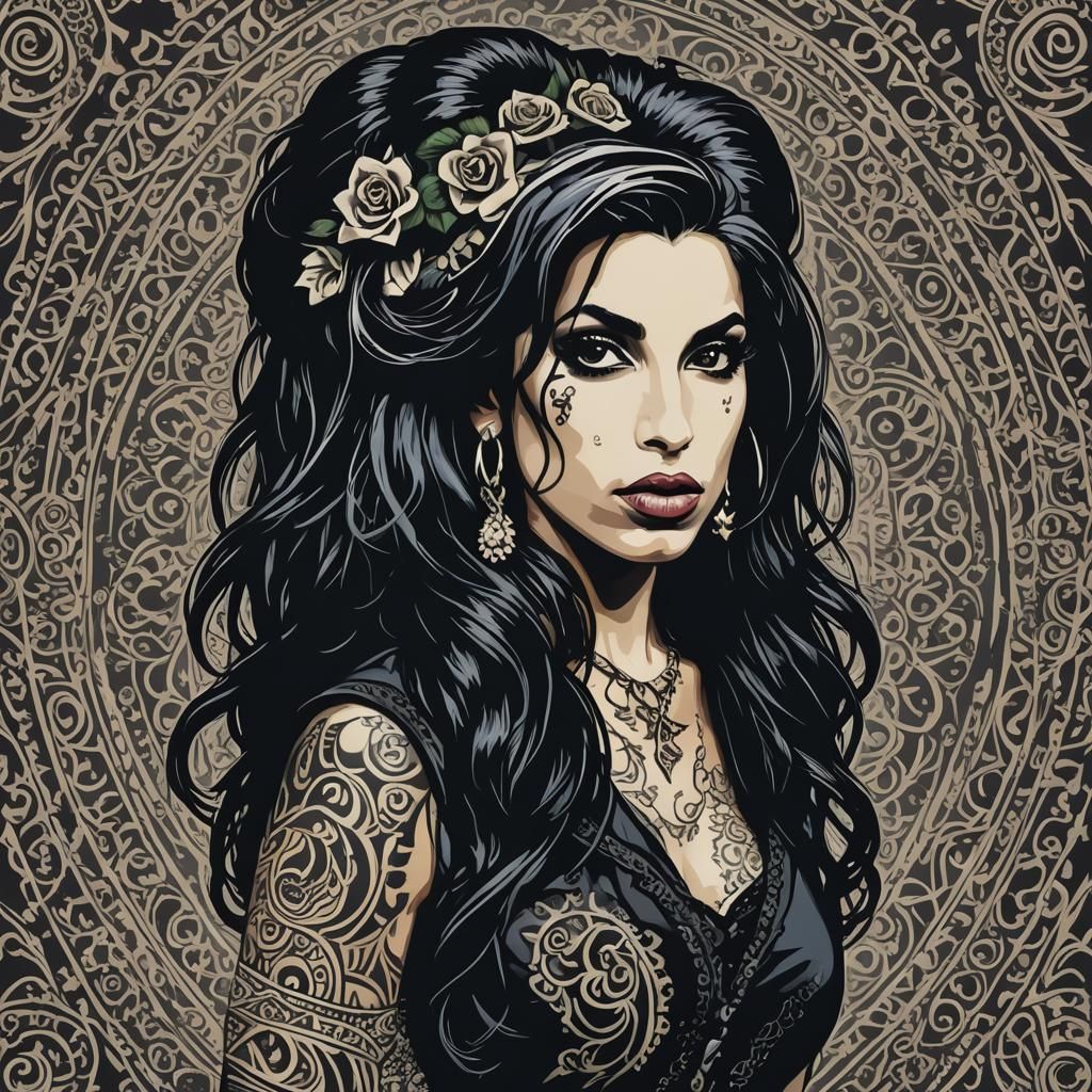 Mournful Amy Winehouse Tribals in Dark, Moody Gothic Style