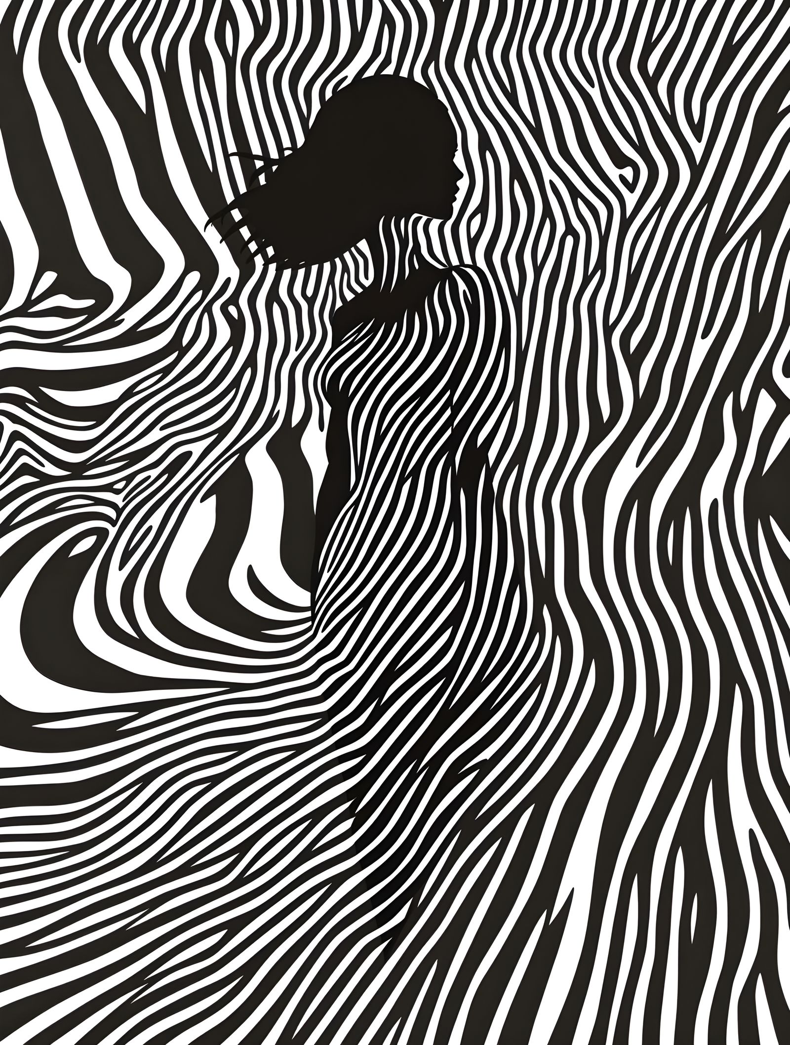 Op Art Illusion: Flowing Lines Forming Female Silhouette