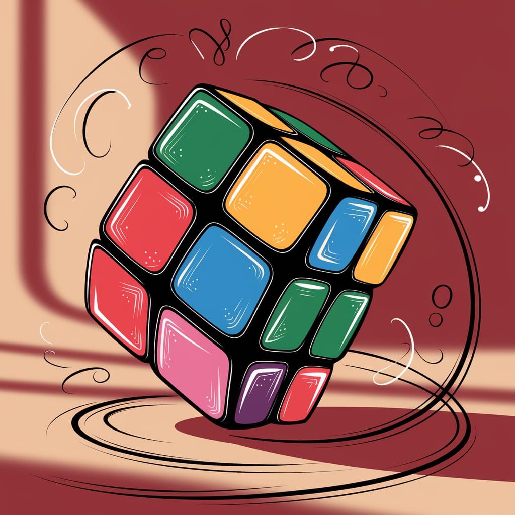 Whimsical Naïve Art Rubik's Cube in WLOP Style