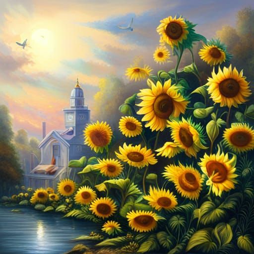 Giant Sunflower in Bloom: Ethereal Graffiti Art