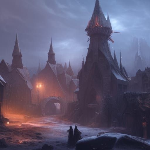 Arctic Medieval Town in Detailed Matte Painting Style
