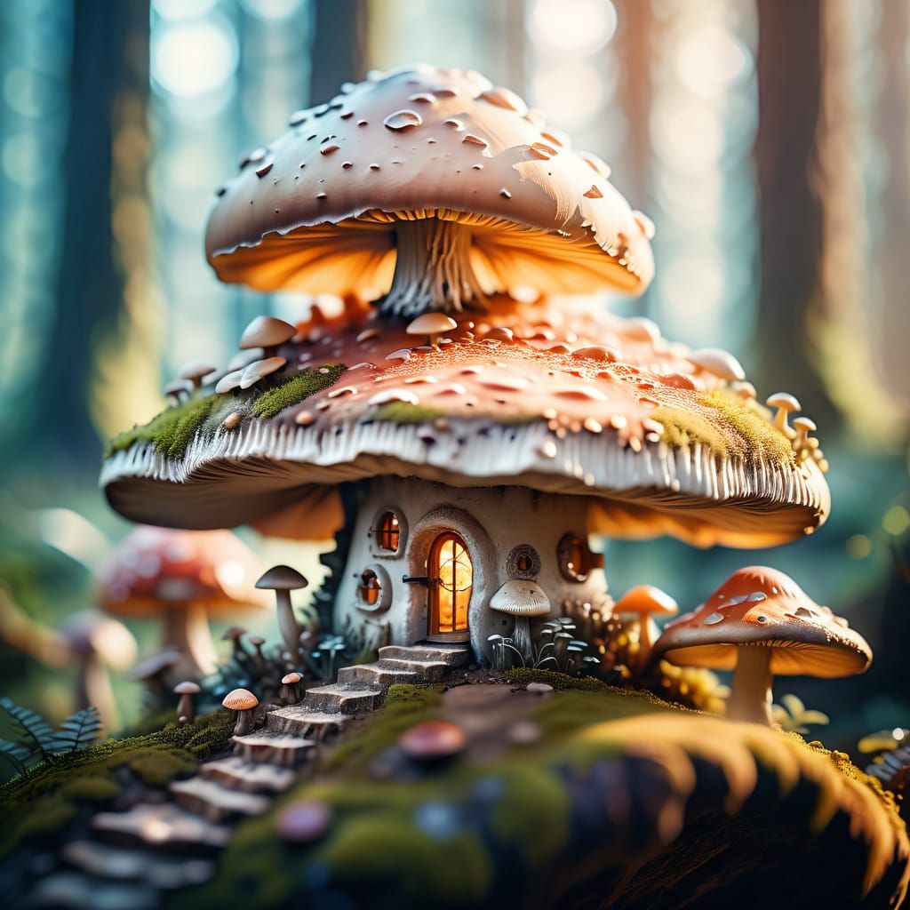 Tiny Observatory on Giant Mushroom: Fantasy Illustration