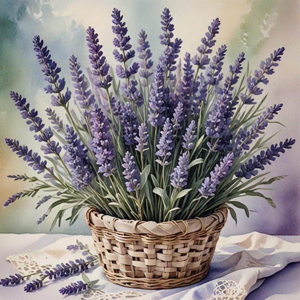 Lavender Blooms in Impressionist Watercolor