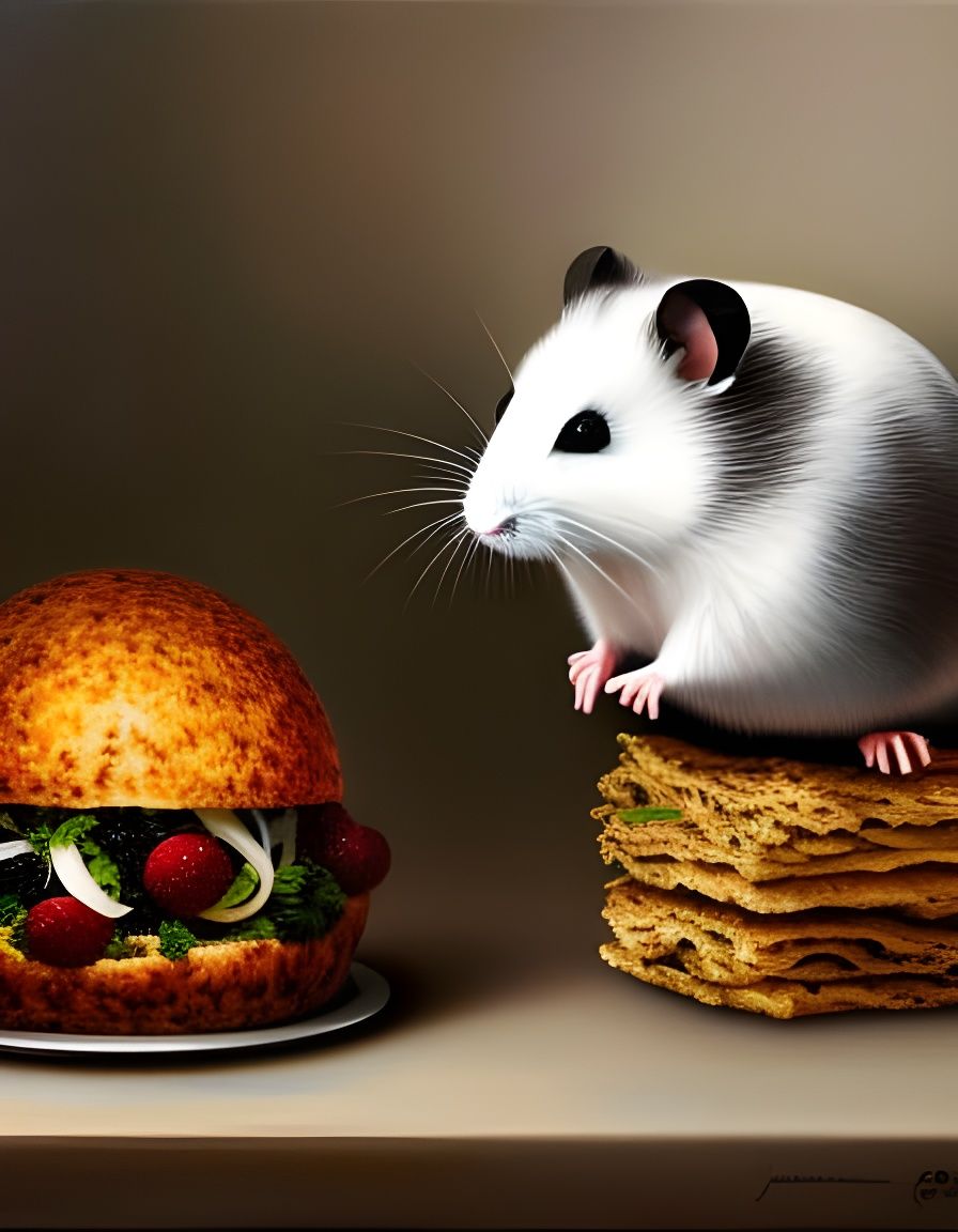 hamster, with strawberry burger and pancakes
