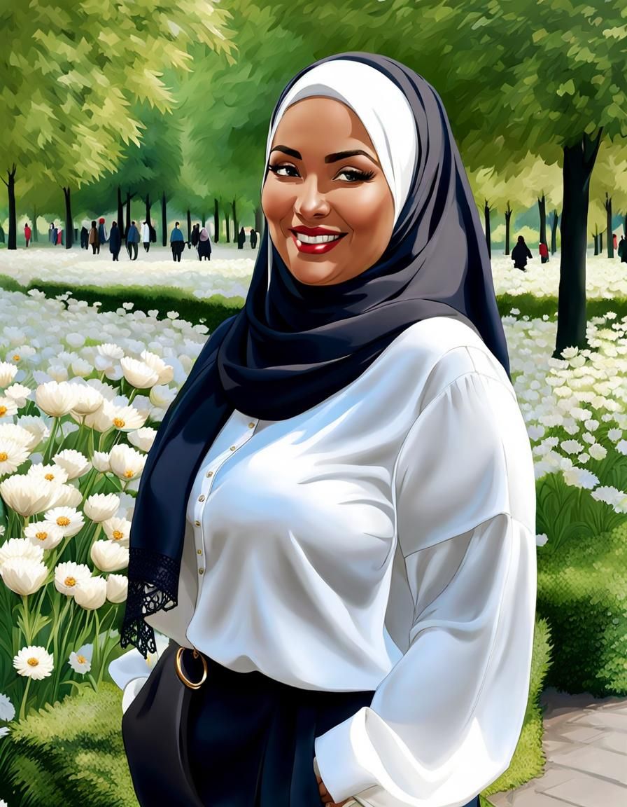 Smiling Woman in Hijab Strolling Through Park
