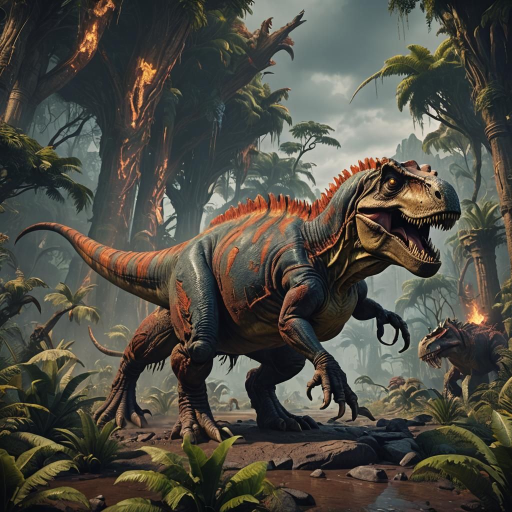 Detailed T-Rex Matte Painting in Deep Color