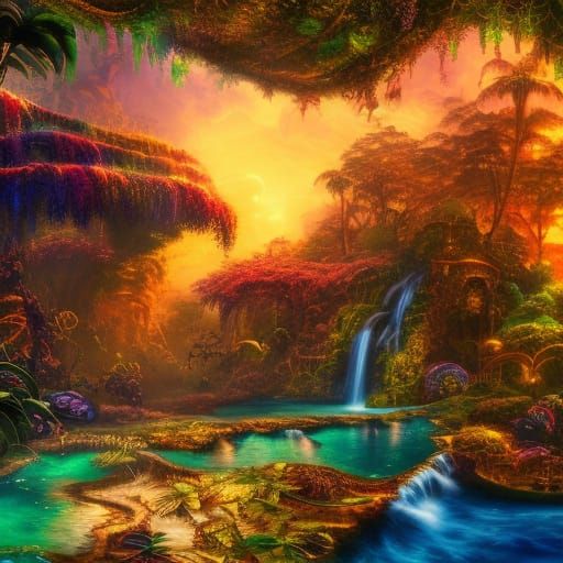 Steampunk Jungle: Sapphire Waterfall and Lagoon