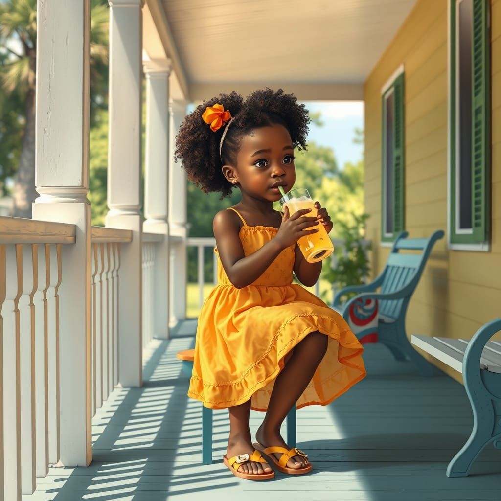 African Girl with Lemonade, Hyperrealistic Digital Art
