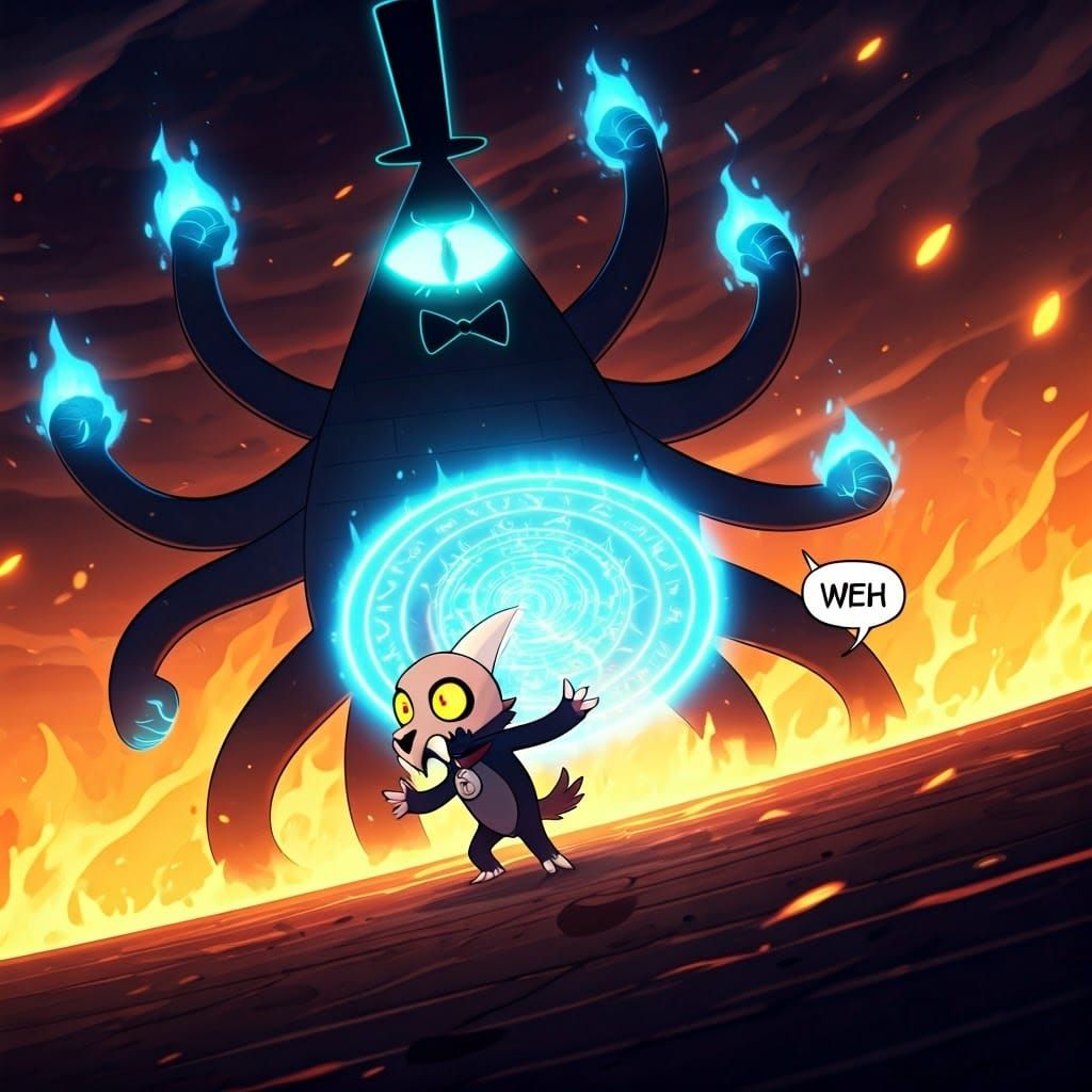 Colossal Bill Cipher Punches King: Manga-Style Showdown