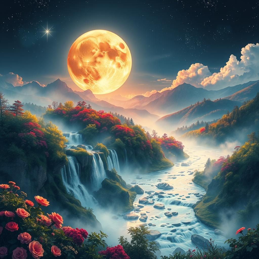 Lush Moonscape in Vivid Watercolor Illustration