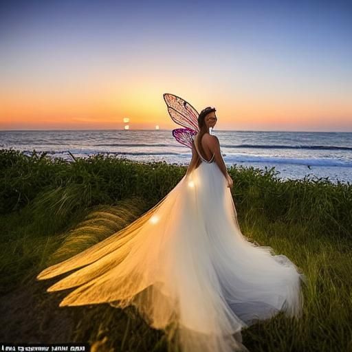 Fairy Emerges from Sea at Sunset