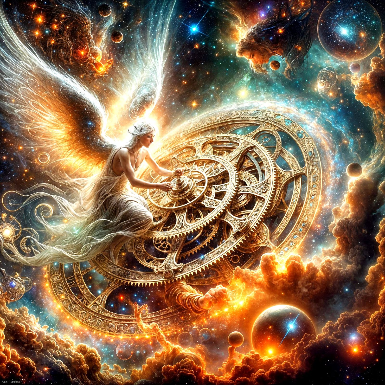 Celestial Clockmaker in Art Nouveau Nebula