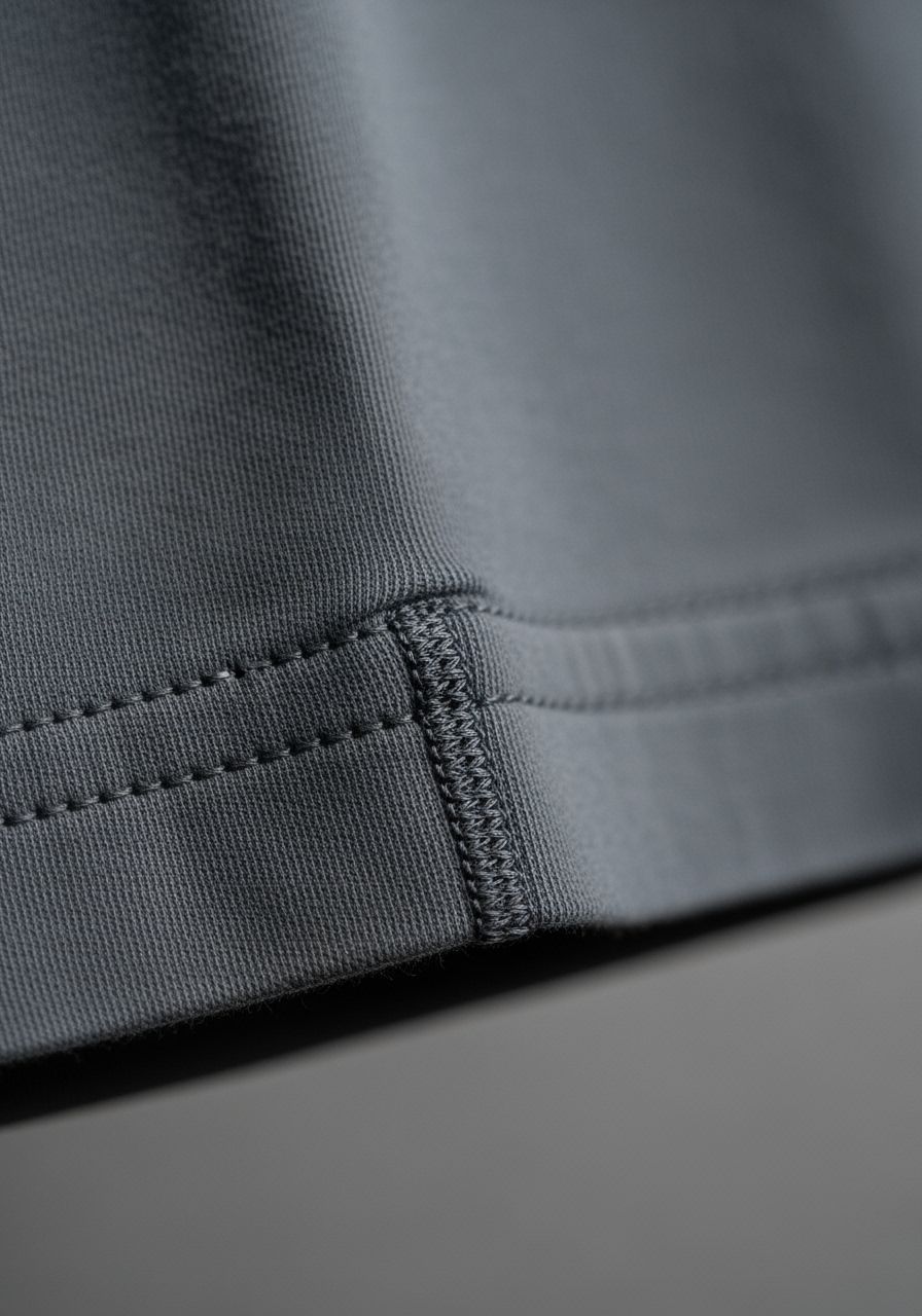 Macro Photo of Slate Grey Pima Cotton T-shirt Hem