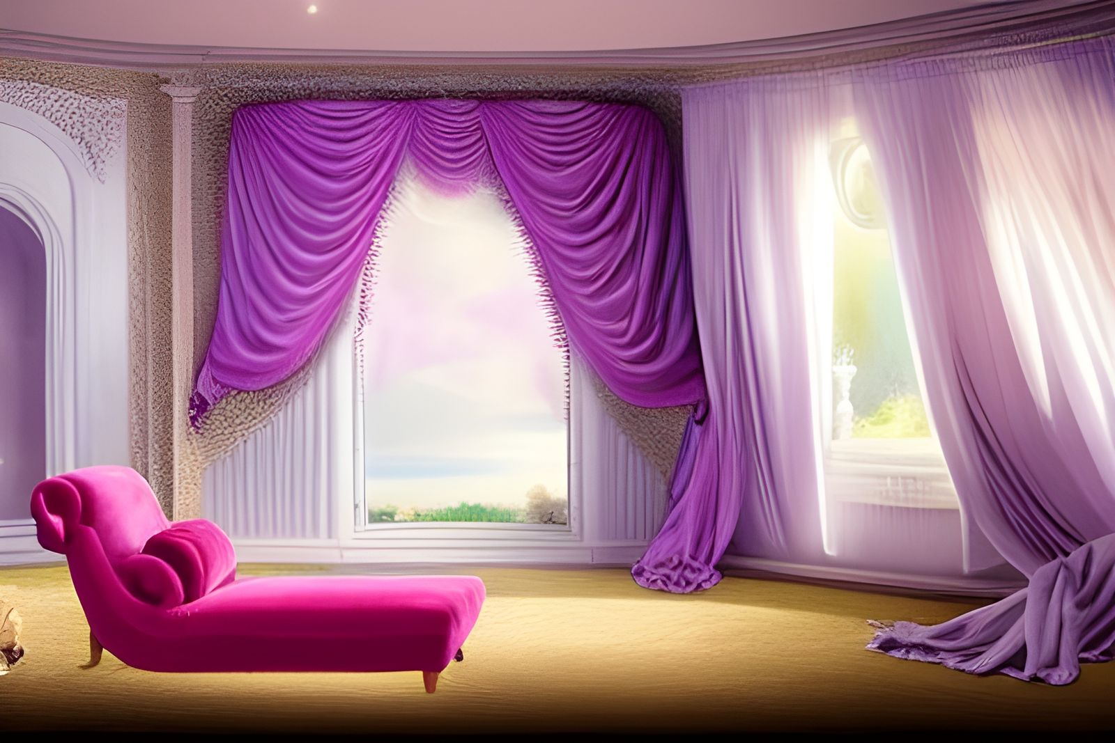 Fantasy Bedroom with Sleeping Cat