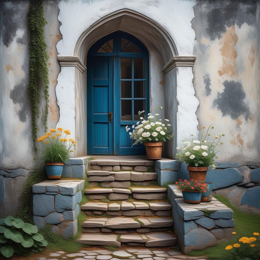 Idyllic Lakeside Home with Flower Garden, Oil Painting