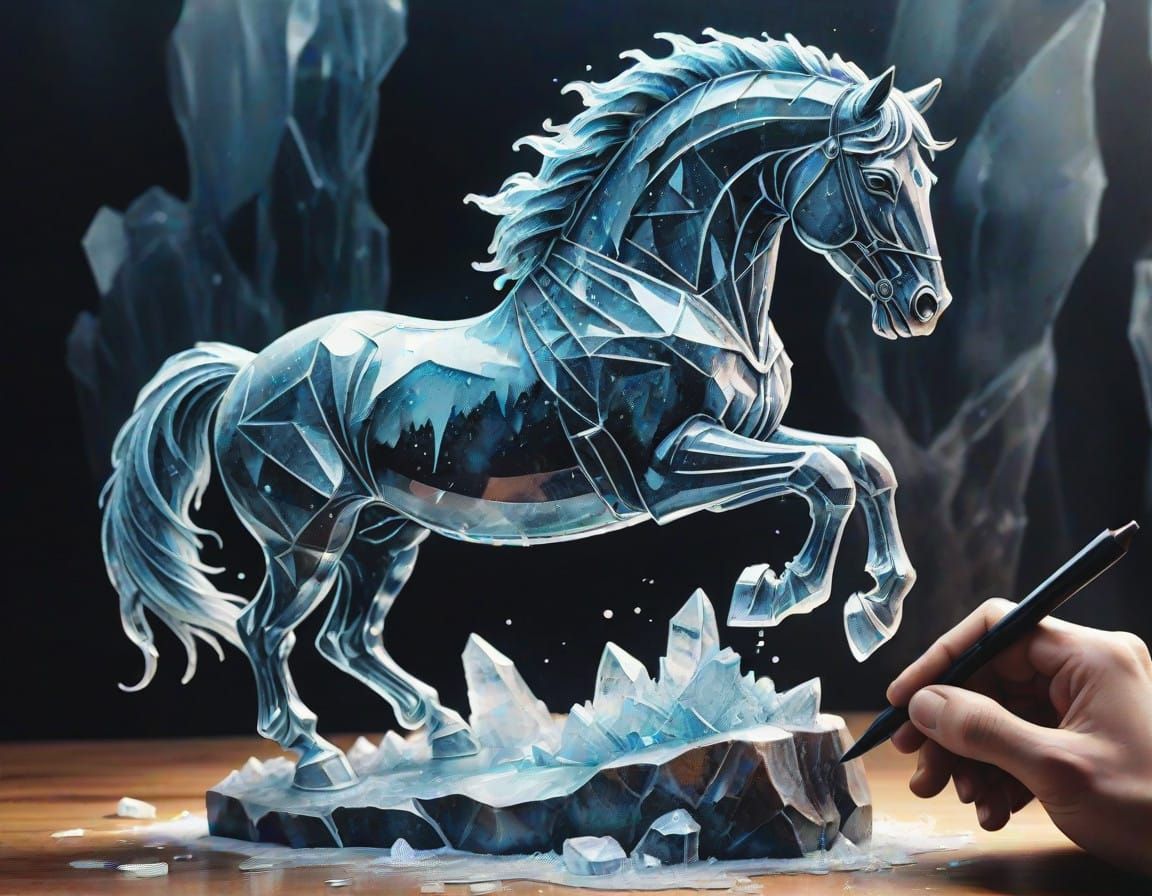 Ethereal Crystal Ice Statue Carved by a Mysterious Figure