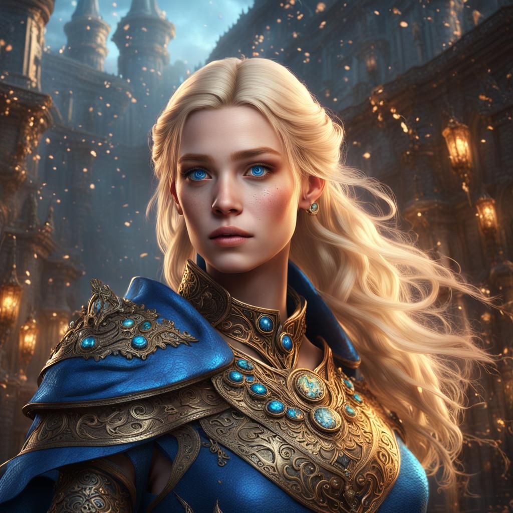 Magic-Wielding Blonde Female in Detailed Matte Painting