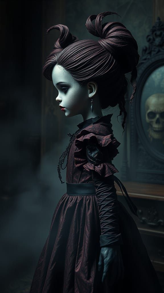 Gothic Doll in Dark Atmosphere, Highly Detailed Portrait