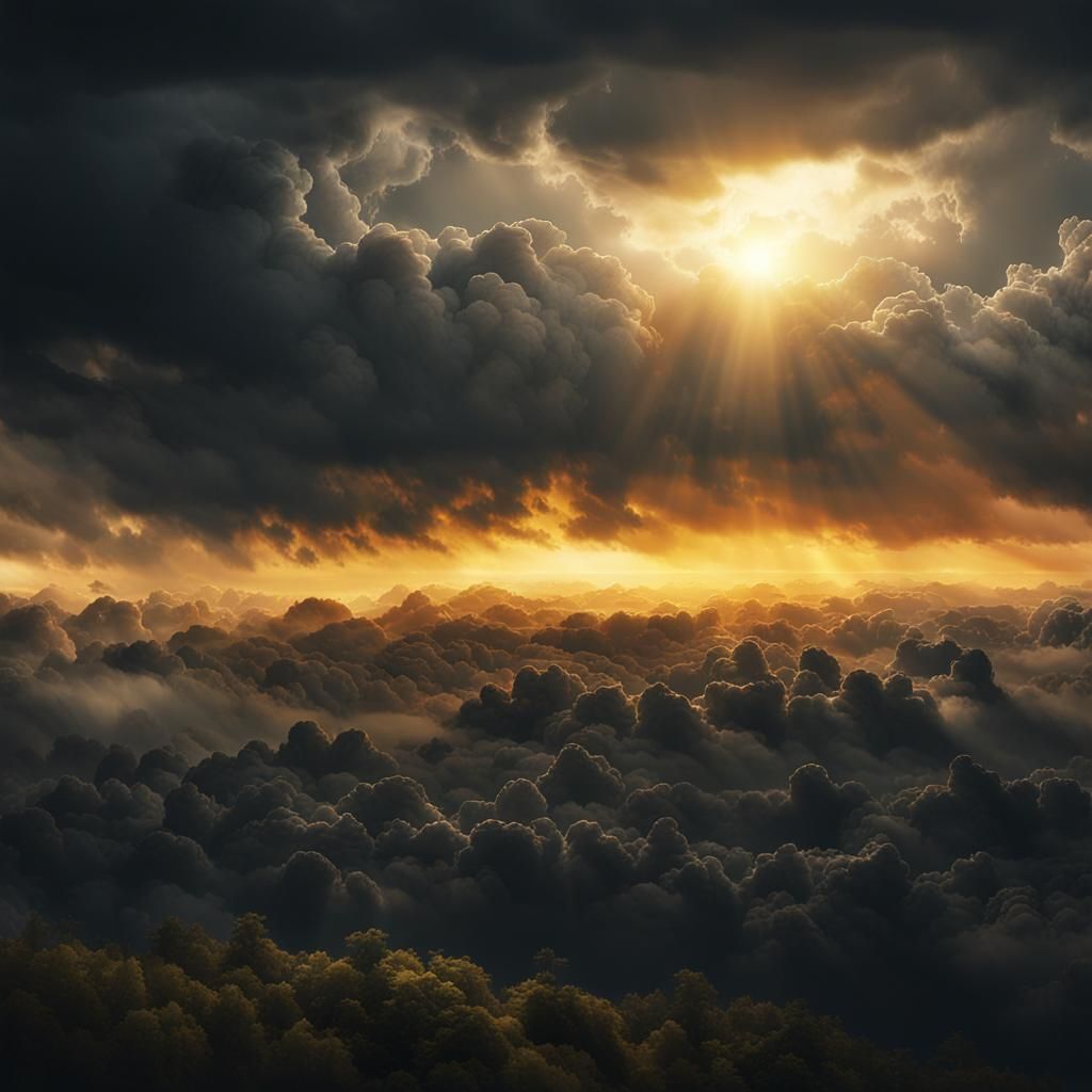 Sun Rays Pierce Dark Clouds: Cinematic Atmospheric Art