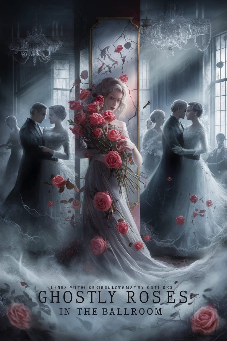 Ethereal Movie Poster: Ghostly Roses in Victorian Ballroom