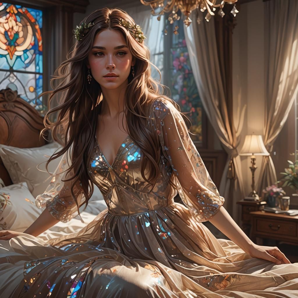 Girl in Clear Dress Dancing: Hyperdetailed Portrait