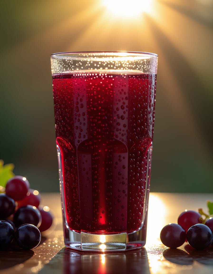 Tall Frosted Glass of Grape Juice in Sunlight