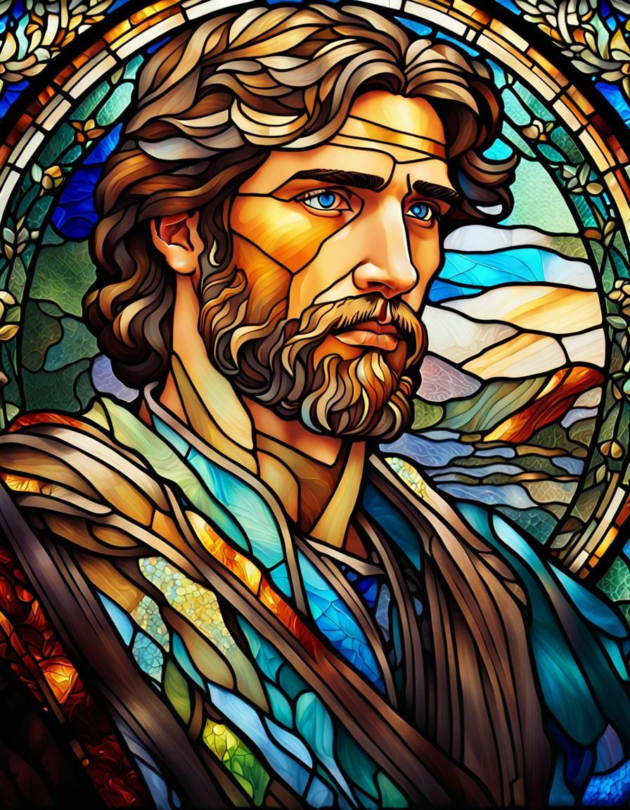 Stained Glass Portrait of a Strong Man in Mucha Style