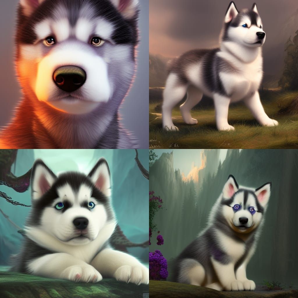 Cute Husky Puppy in Detailed Matte Painting