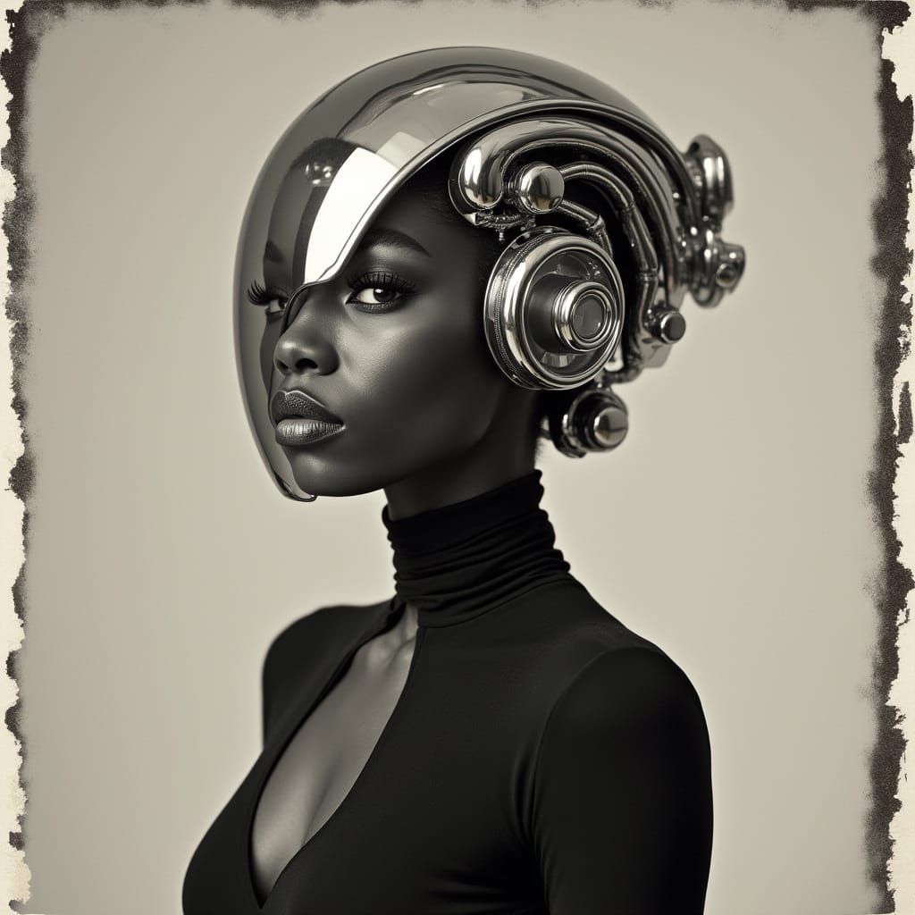 Surreal Futuristic Goddess Embodying Vintage Innovation