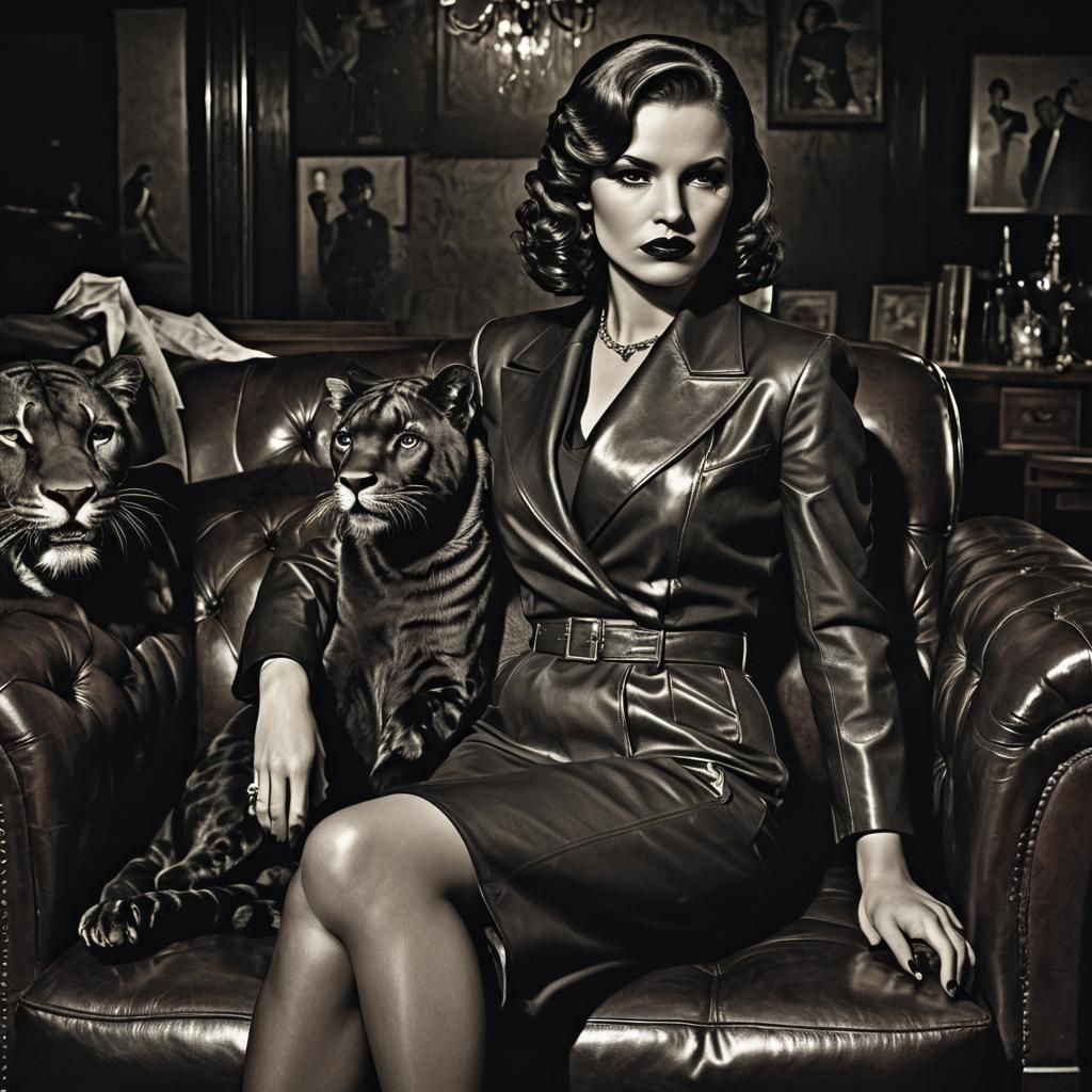 Film Noir: Woman and Panther in Mafia Attire