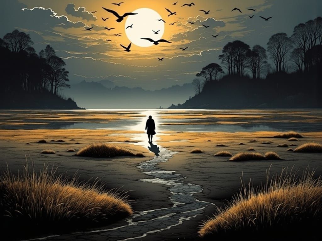 Wadden Sea Beach Walker: Dark Fantasy Surrealism