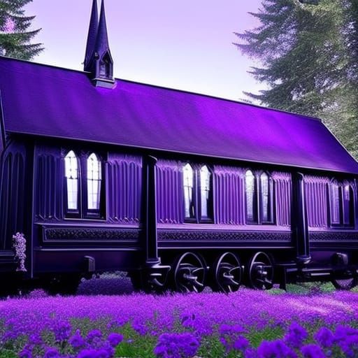 Gothic trailer home with painted black with purple accents& ethereal gothic windows& gothic vibes& dark fantasy vibes& e...