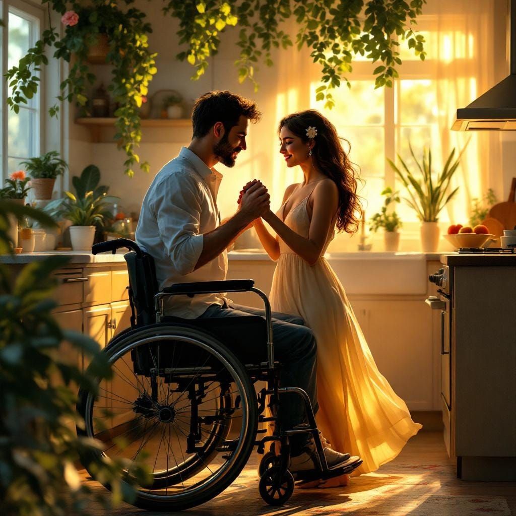 Couple Dancing in Kitchen in Impressionistic Style