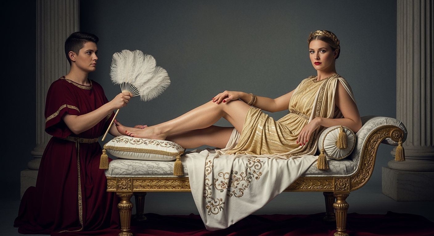 Roman Empress Lounging in Gold Toga, Professional Photograph...