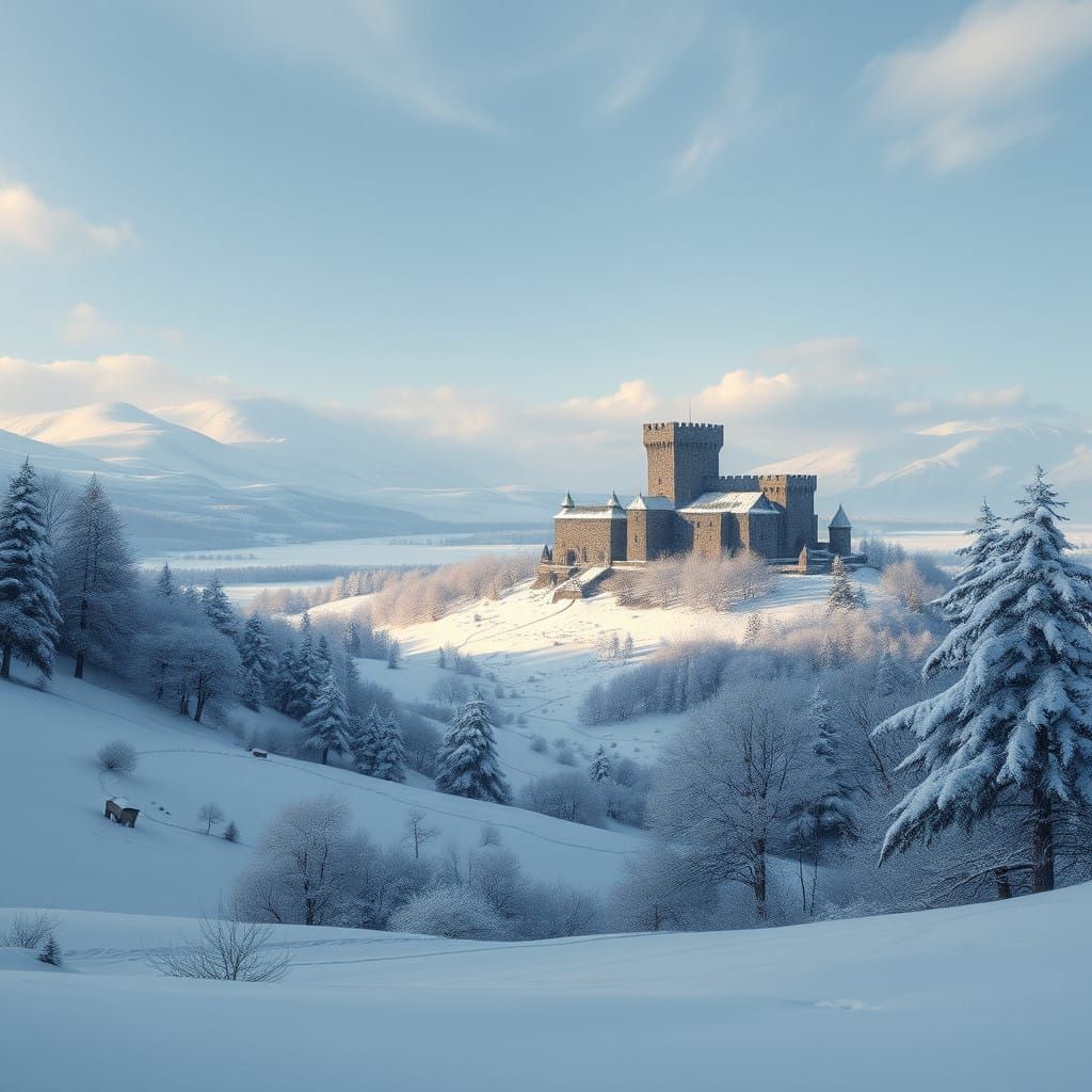 Winterfell Castle in a Dreamlike Winter Wonderland