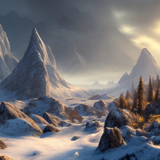 Snowy Scottish Mountains in Detailed Matte Painting