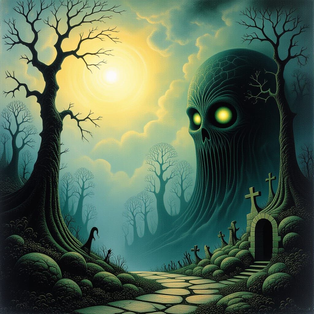 Creepy Garden in Gothic Horror Style