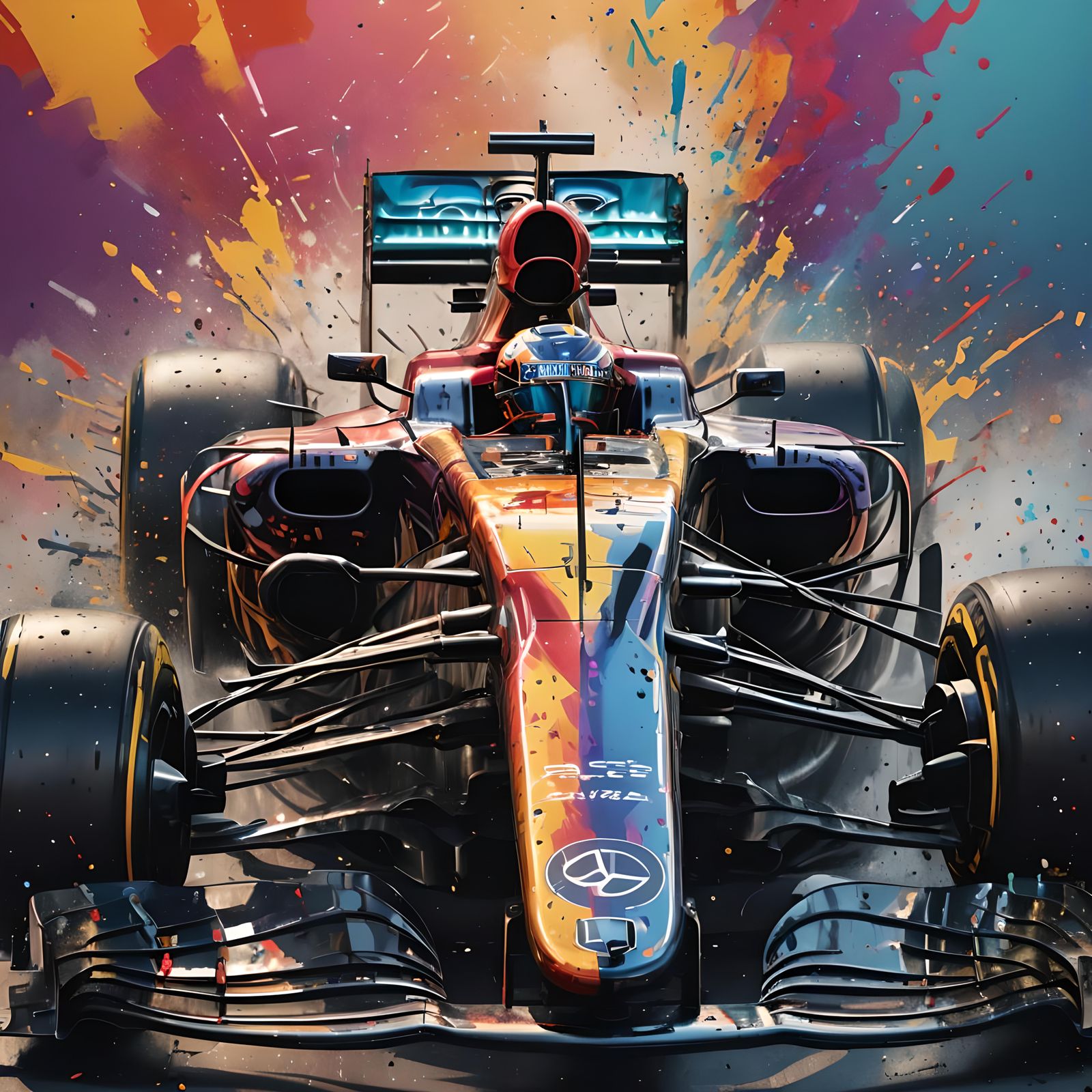 Hyperrealistic Formula 1 Car in Splash Art Style