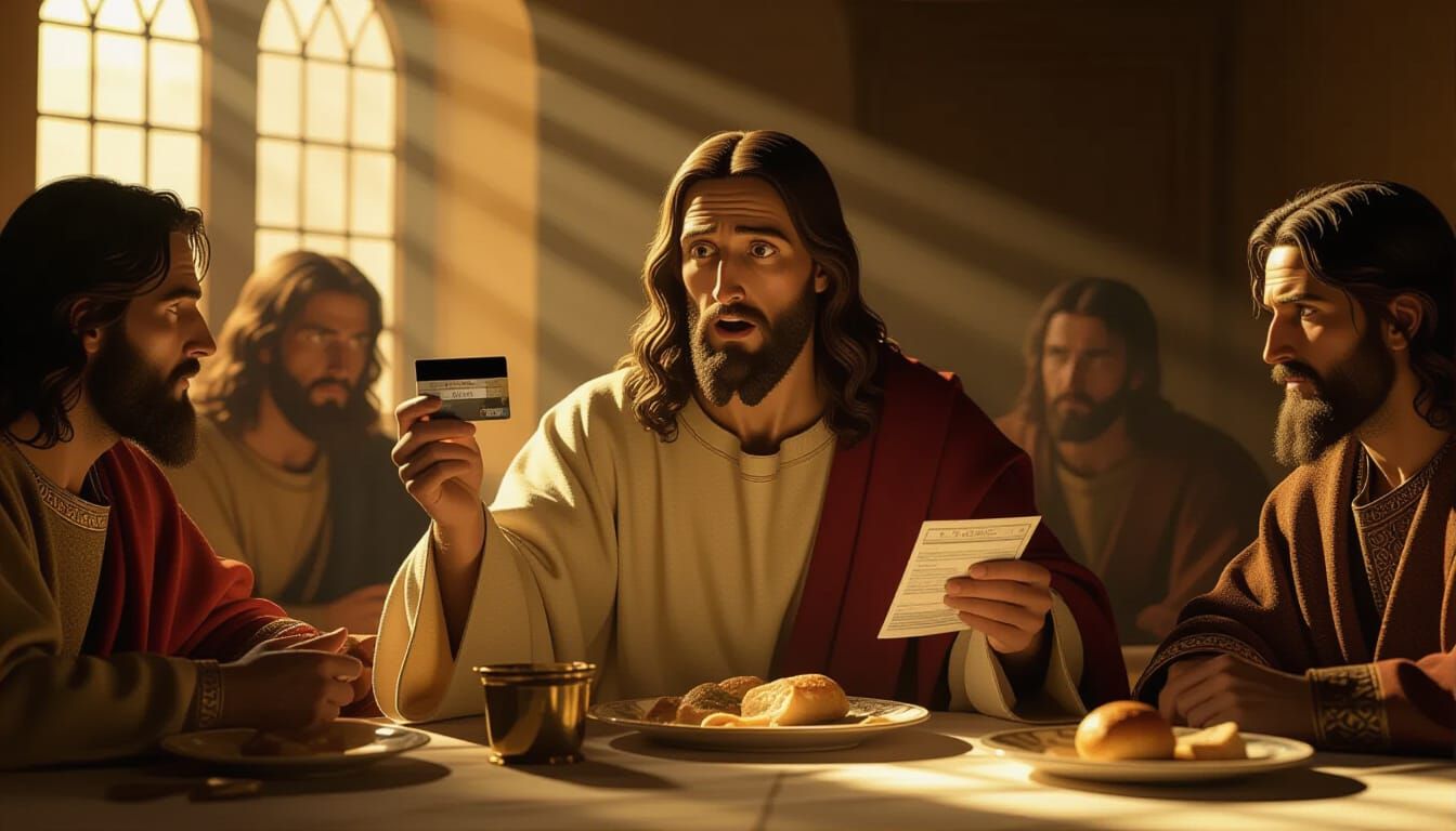 Jesus Surprised by the Bill at the Last Supper