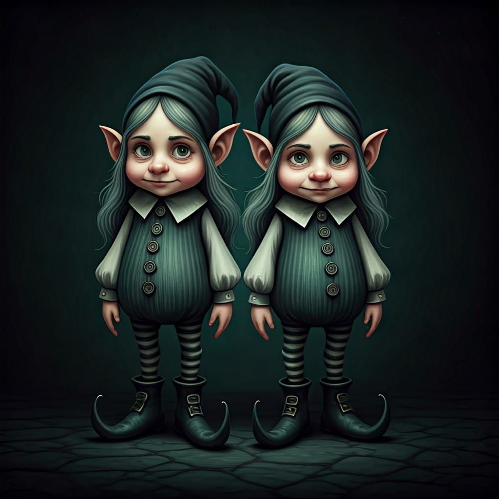 Gothic Whimsical Gnomes in a Surreal Landscape