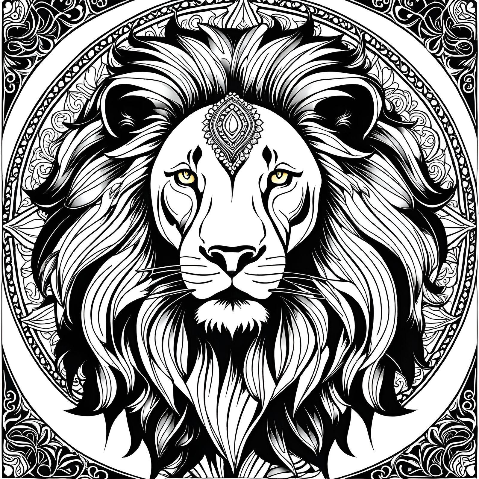 Majestic Lion Mandala Line Art Drawing