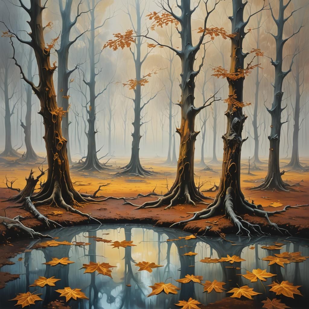 Surreal Forest Landscape with Frost and Golden Light