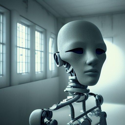 Broken Robot Contemplates Itself: Hyperrealistic 3D Render