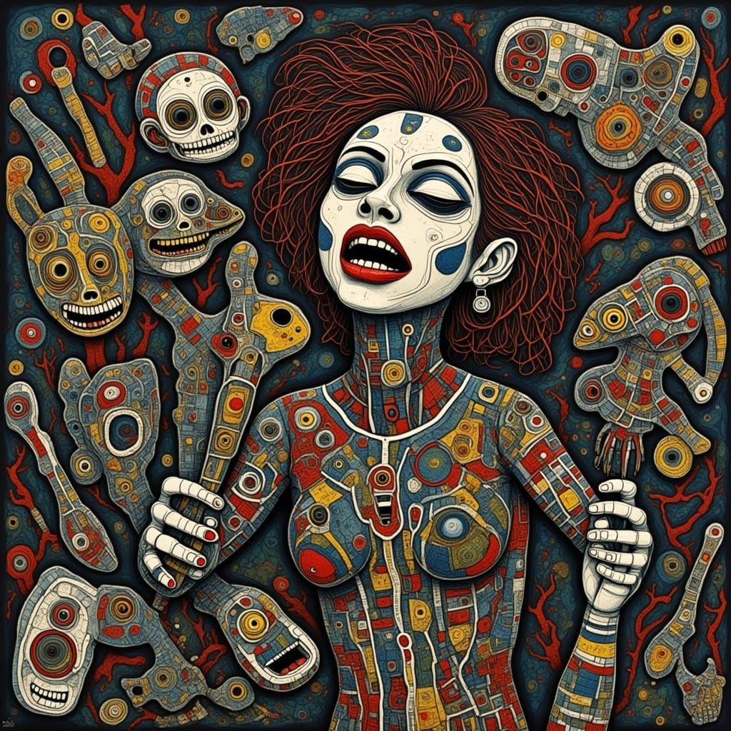 Cindy Lauper Sings: Surreal Charcoal Drawing