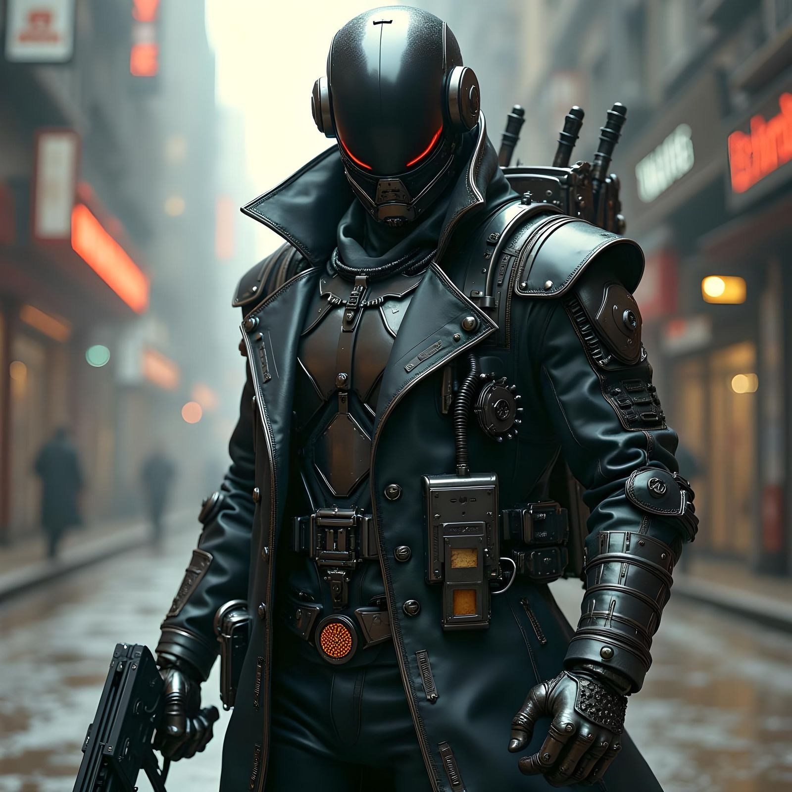 Hyperrealistic Cyborg Portrait with Futuristic Weapons