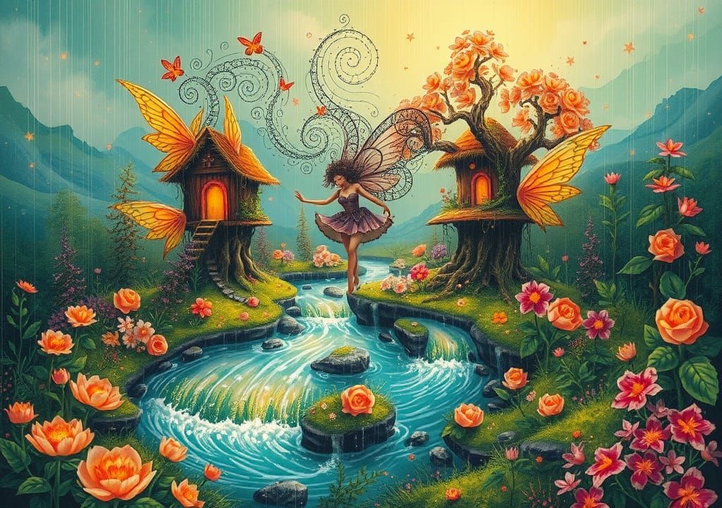 Surreal Fairy Wonderland in Alcohol Ink Style