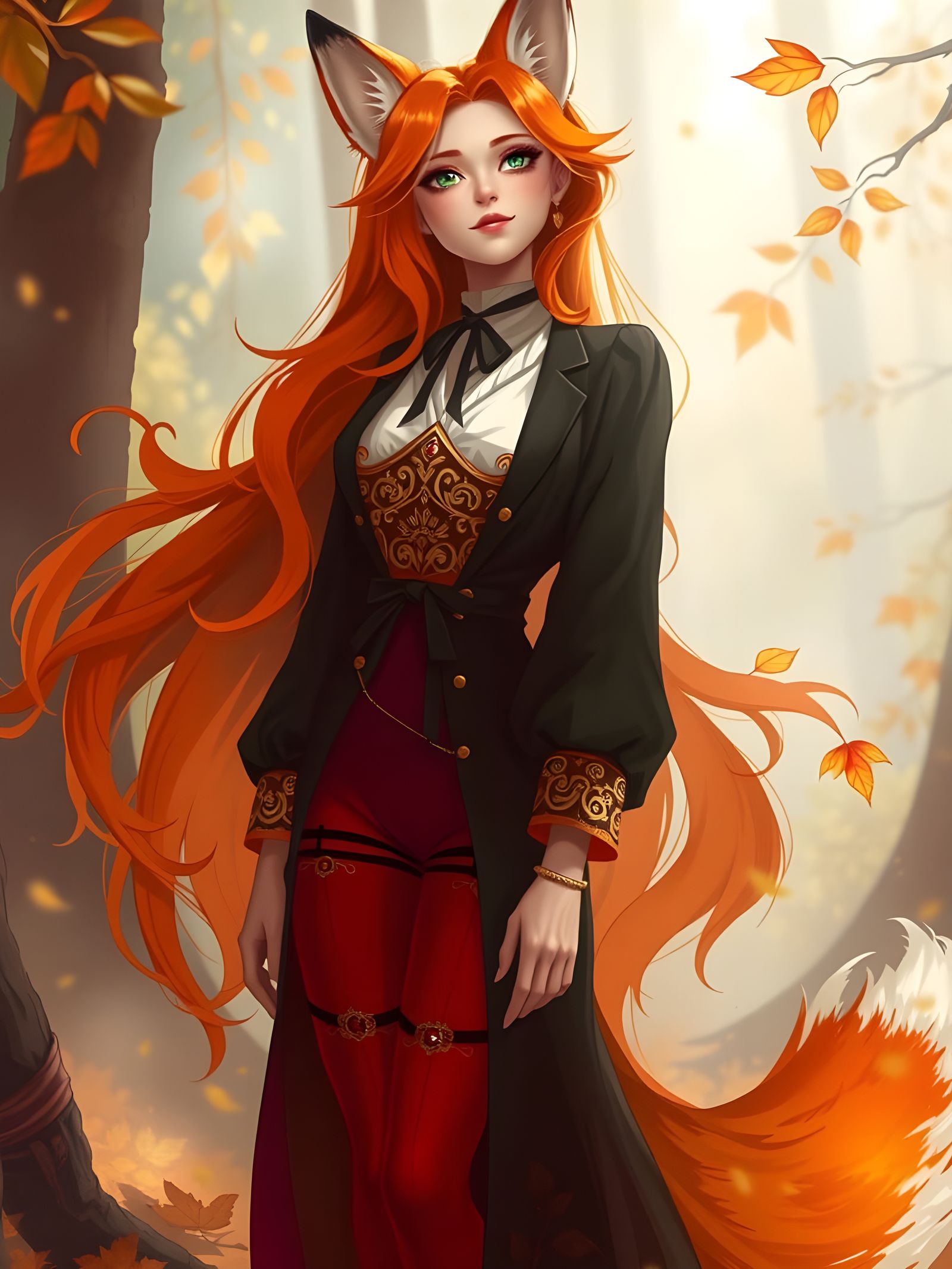 Elegant Autumn Fox Maiden in Vibrant Hues